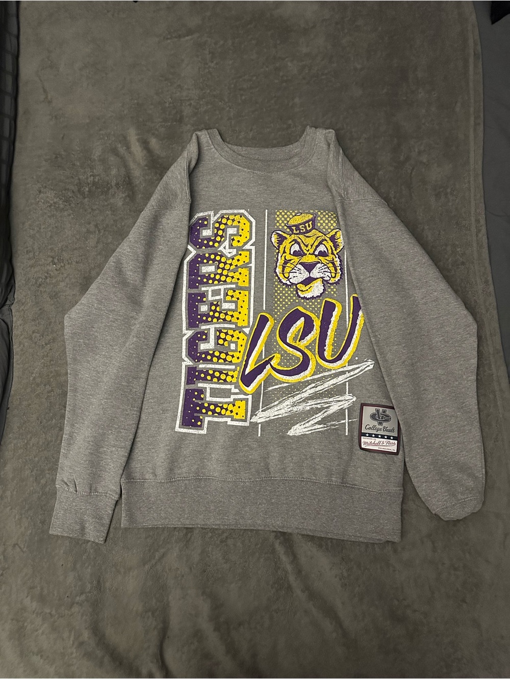 Mitchell & Ness Gray LSU Crewneck with Purple & Gold Graphics